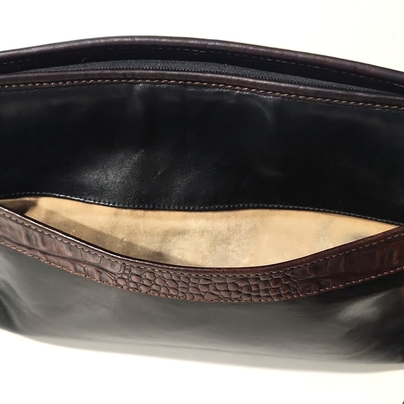 Brahmin Vintage 90's Leather Black with Mock Croc Trim Shoulder Bag Purse - Picture 3 of 12